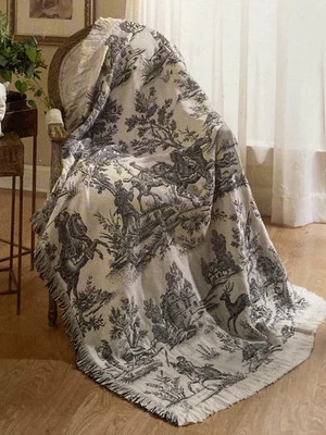 TOTALMENTE NUEVO Jubilee 100% Algodón Tiro 46" X 60" Negro/Beige Escena de Caza Foto 1 de 4