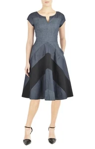 eShakti Damen Chevron Streifen Colorblock Chambray Kleid Gr. 6 - Bild 1 von 14