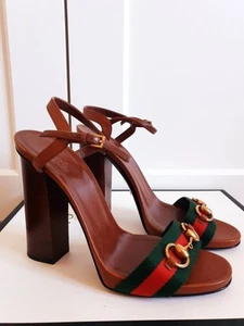 Gucci Brown Webtrim GG Monogram High Heeled Court Shoes UK 6.5 EU 39.5 US 9.5 - Picture 1 of 21