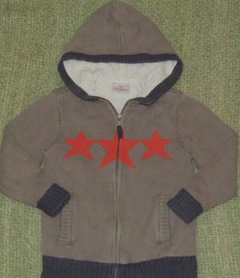 HANNA ANDERSSON Sweater Jacket Sherpa Lined Cardigan Hood Pockets 110 Boys 5-6 - Image 1 of 4