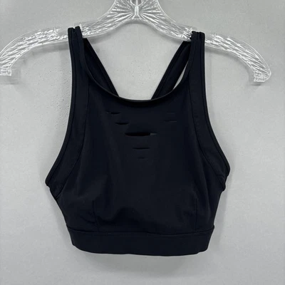 Alo Yoga Sports Bra Womens XS Black Ripped Warrior Distressed Cutout Strappy - Image 1 of 4