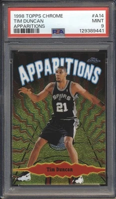 Apariciones de baloncesto Topps 1998 cromadas Tim Duncan #A14 PSA 9 Spurs como nuevo patio Foto 1 de 2