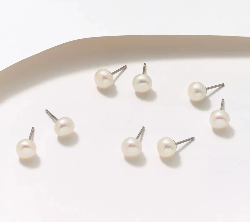 Juego de 4 aretes blancos Honora perlas cultivadas de acero inoxidable en caja Foto 1 de 1