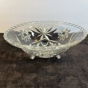 Vintage-Anchor Hocking-Candy Dish- Star of David-Clear Glass-3 Footed Bowl 6.75" - Picture 1 of 6
