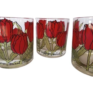 Vintage Red Tulip Painted Glasses 10oz. Handpainted Signed GEORGES BRIARD - Picture 1 of 5