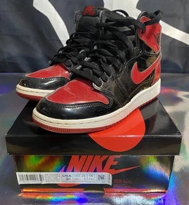 Nike Air Jordan Retro 1 High OG Patent Bred (GS) 575441-063 Size 3.5Y Pre-Owned - Picture 1 of 20