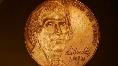 2013 P Jefferson Nickel Copper Clad Layer Error Coin Cracked Die - Image 1 of 4