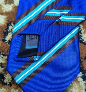 mens Suitsupply classic 100% all silk Retro luxury Regimental Blue neck tie - Picture 1 of 4