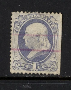 SCOTT 156 1873 1 CENT FRANKLIN REGULAR ISSUE USED MAGENTA CANCEL F! - Picture 1 of 2