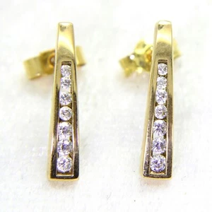 9ct 9k Gold Cubic Zirconia Stud Dropper Earrings - Picture 1 of 5