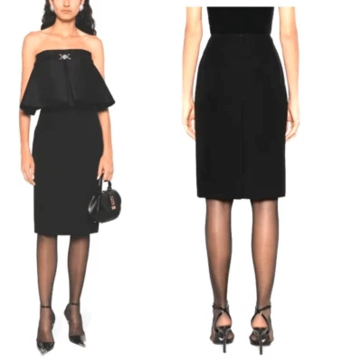 Gianni Versace ! Zipper Pencil Midi Skirt Black Solid Classic Back Size 8-10 - Image 1 of 4