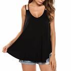 Women Double Strap Tunic Tank Top Loose Fit Casual Blouse Soft Flowy Long V Neck