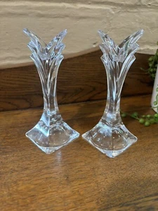 Vintage Candle Holders Pair Mikasa Crystal Art Deco Style Holder Set of 2 - Picture 1 of 8