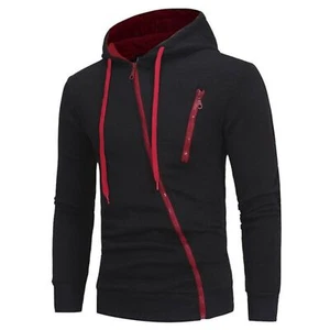Men's Zip Up Hooded Long Sleeve Sweatshirt Workout Drawstring Slim Fit Hoodies - Picture 1 of 5