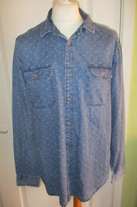 BURTON MENSWEAR BLUE PATTERNED DENIM SHIRT SIZE XL - Picture 1 of 5