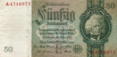 Genuine 50 Reichsmark 1933 German 3. reich banknote very f c rare underp. E !!! - Image 1 of 2
