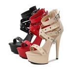 Womens High Heel Open Toe Platform Faux Leather Sandals Party Casual Dress Shoes