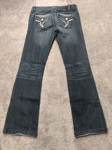 Yoki Jeans donna 29 bootcut lavaggio scuro ricamato tasche vita bassa Y2K - Foto 1 di 6