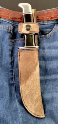 Buck Knives 119 Bainha Puxador Direito com Couro Autêntico PELE DE VACA MARROM FALSA - Imagem 1 de 4