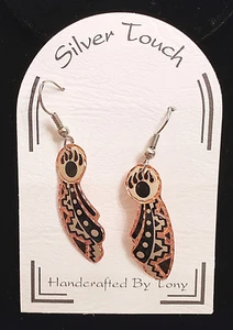 Hand Made Copper Bear Paw Print Native American Style Dangle Earrings NWT - Picture 1 of 3