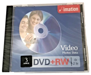 Imation DVD+RW 4x Speed 2 Hour Video Capacity Photos Data 3 Pack New and Sealed - Picture 1 of 6