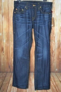 Pantalones de mezclilla True Religion para hombre Bobby rectos bordados calavera azules talla 33x34 nuevos con etiquetas - Imagen 1 de 14