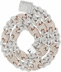 18K zweifarbige rosévergoldet Iced Lab Diamant 14mm Mariner kubanische Gliederkette - Bild 1 von 8
