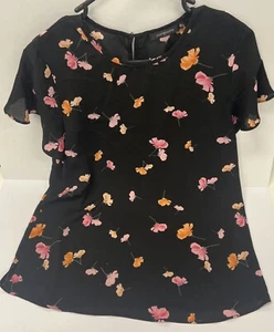 Portmans Black Floral Top Size 8 Good Condition - Foto 1 di 2