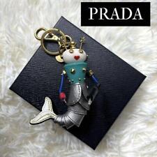 PRADA Robot Mermaid Key Ring Charm Saffiano Leather Metal keychain Holder Rare