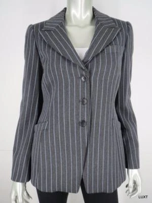 Chaqueta Blazer Armani Collezioni Talla 4 S Gris Rayas Mezcla Lana Trabajo Carrera Foto 1 de 4