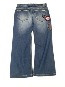 Vintage Y2K Miskeen Originals Baggy Wide Leg Jeans 34x30 Hip Hop Skater Patch - Picture 1 of 12