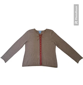 Sigrid Olsen SO Blue Tunic Shirt Women Size M Long Sleeve Brown Tie-Neck Lace Up - Picture 1 of 8