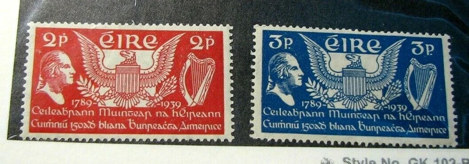 Sello de Irlanda Scott # 103.104 Washington, Eagle, Harp 1939 MH H54 Foto 1 de 1