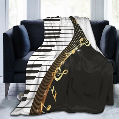 Musical Instrument Guitar Piano Keys Bedspread Sofa Throw Blanket Holiday Gift - Image 1 of 4