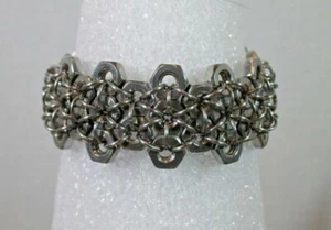 Fabulous Excellent Men's Hex Nut Cuff Bracelet IN Solid 935 Argentium Silver - Picture 1 of 6