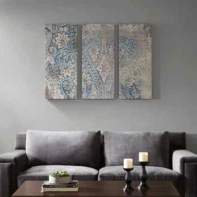 Madison Park Weathered Damask Walls Blue Printed Linen 3 Piece Set - Image 1 of 4