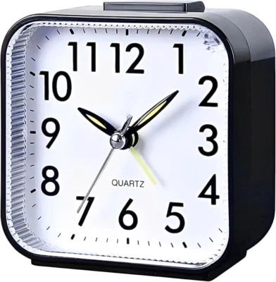Quartz Alarm Clock With Night Light No Tick Snooze Silent Small Bedside Clock UK - Image 1 of 4
