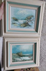 2 Vtg Coastal Oil Paintings S. Weatherman & Signed Beach Scenes 8x10 Framed Set - Picture 1 of 20