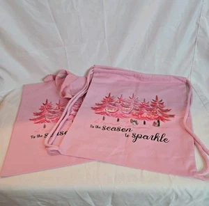 2er Set Unisex Rosa Weihnachten Motto "Tis The Season..." Beuteltasche & Kordelzugbeutel - Bild 1 von 7