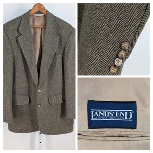 Lands End Vintage Herringbone Tweed USA Heavyduty Blazer Jacket 38 Outdoorsman - Picture 1 of 7