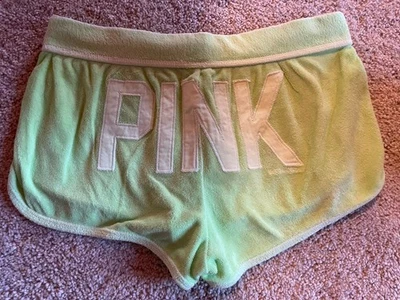 Vintage Y2K Victorias Secret Pink Womens Shorts Sz XS Terry Cloth Neon Green - Image 1 of 2