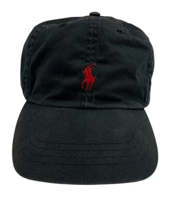 Vintage Polo Ralph Lauren Men’s Hat Leather Strap Black With Red Pony One Size - Image 1 of 4