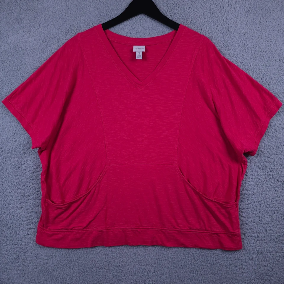 Weekends by Chicos Shirt Womens 3 US XL Pink V Neck  Dolman Sleeve Top Casual - Image 1 of 4