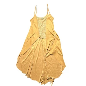 Vintage Bebe Wrap Dress Women’s XS Tan Faux Suede Coastal Cowgirl Boho Fringe - Picture 1 of 6