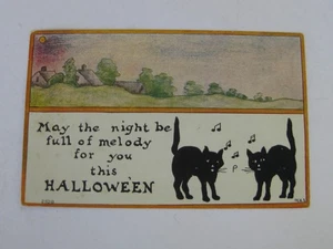 Antique 1900's Halloween F.A. Owen Postcard w/Black Cat Singing Vtg Original! - Picture 1 of 6