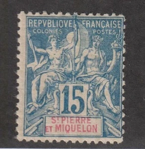 St.Pierre & Miquelon,Scott#67,15c,MH,Scott=$19 - Picture 1 of 1