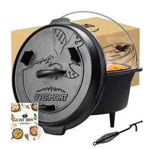 Overmont Camp Dutch Oven Pre Seasoned Cast Iron Lid Also a Skillet Casserole ... - Picture 1 of 7