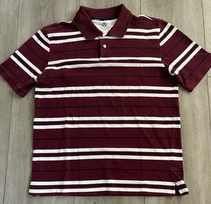 Polo Club Room para hombre manga corta a rayas 100 % algodón talla mediana blanco borgoña - Imagen 1 de 7