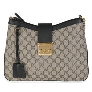 Gucci Beige Schwarz GG Supreme Monogram Canvas Medium Padlock Schultertasche - Bild 1 von 9