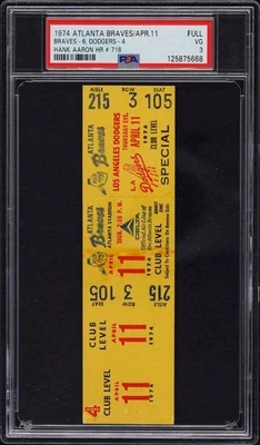 1974 Apr 11 Atlanta Braves vs. Dodgers Full Ticket Hank Aaron HR #716 PSA - Image 1 of 2